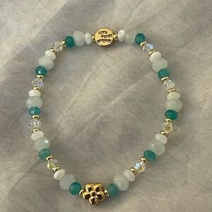 Little words project - size s/m bracelet green & iridescent crystal gold flower